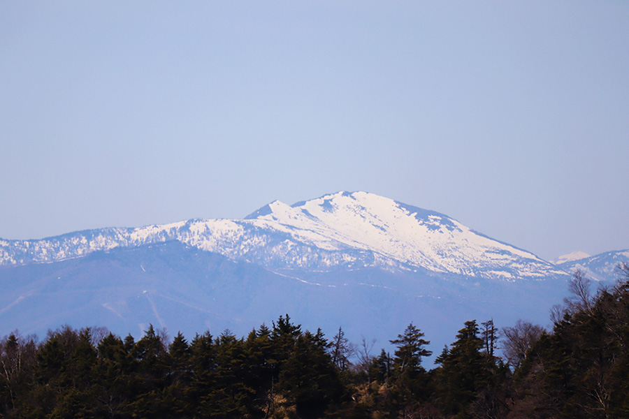 残雪の残る至仏山(奥に越後駒ヶ岳がひょっこり)